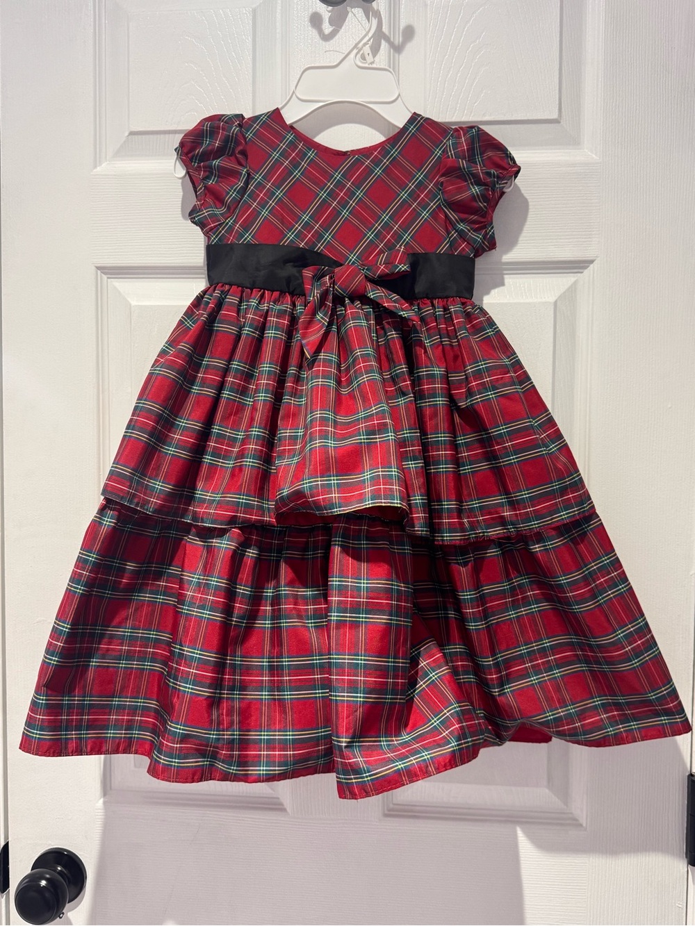 Cherokee red Green Plaid Holiday Dress with Black Sash Sz 4T